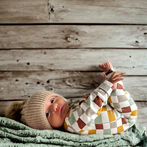 Cannoli Checkerboard / Organic 2-Way Zip Romper