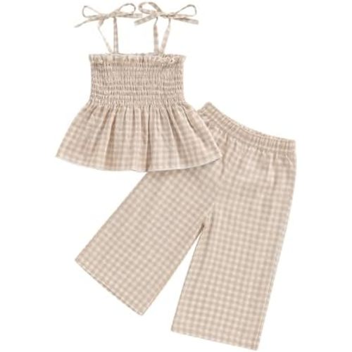 VISGOGO Infant Baby Toddler Girls Clothes Solid Color Sleeveless Camisole Linen Pants Set Baby Summer Outfits
