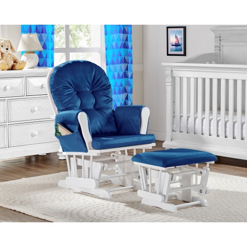 Suite Bebe Mason Glider & Ottoman, White Finish with Navy Cushions