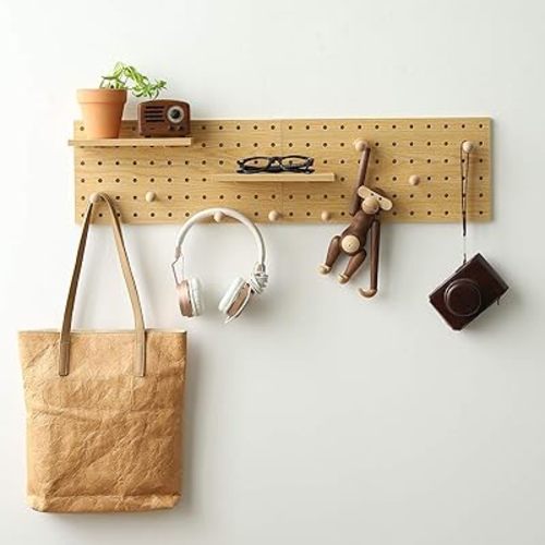 Wooden Pegboard Modular Display Organization Storage Wall Hooks Shelf(Color:Oak)