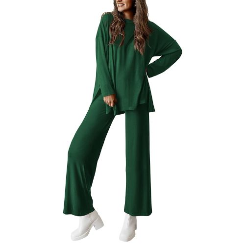 PRETTYGARDEN Women's Two Piece Lounge Sets Matching Long Sleeve Shirts Wide Leg Pants Tracksuits Travel Outfits Fall Clothes