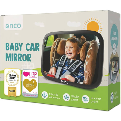Onco Baby Car Mirror Rear Facing - Double Award-Winning Convex Car Mirror for Baby, 100% Shatterproof & Shakeproof with 360° Rotation, Newborn Essentials (9.6 x 6.9 in)
