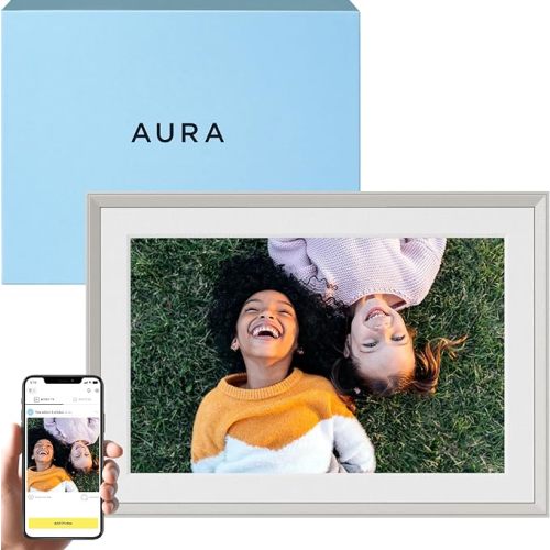 White Aura Carver 10.1" WiFi Digital Picture Frame | The Best Digital Frame for Gifting | Send Photos from Your Phone | Quick, Easy Setup in Aura App | Free Unlimited Storage | (Clay with White Mat) - Clay with White Mat - 10.1"