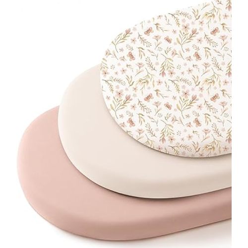 3 Pack Stretchy Bassinet Sheets for Baby Girl Boy, Soft Breathable Baby Bassinet Mattress Sheets Fit for Hourglass Oval Cradle, Moses Basket Rectangle Mattress