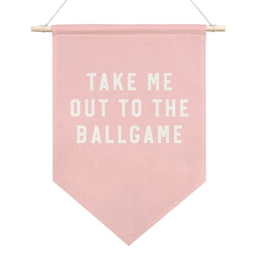 AGMDESIGN Take Me Out To The BallGame Pennant Flag Banner, Pink Baseball Wall Decor for Toddler Girl Sports Room Nursery Playroom, Sports Decor for Girls Bedroom, Ballgame Lovers Gifts for Girls