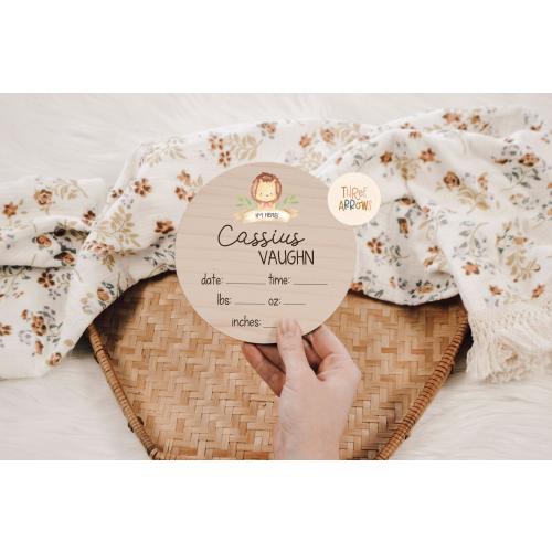 New Baby Sign, Baby Stats Announcement Sign, Gender Neutral Birth Announcement, Safari Lion Nursery, Wooden Sign, Newborn Stats Plaque