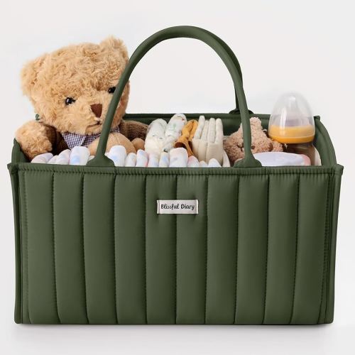 Blissful Diary Baby Diaper Caddy Organizer, Stylish Storage Basket for Newborn Essentials and Diaper Station, Gift for Baby Shower and Registry Must-Have, Deep Green