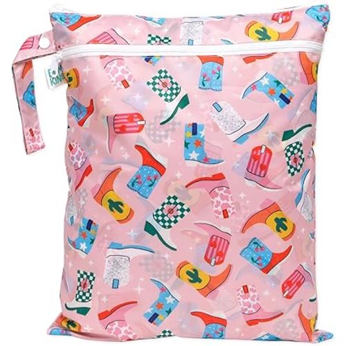Bumkins Waterproof Wet Dry Bag for Baby, Travel, Swim Suit, Cloth Diapers, Pump Parts, Pool, Gym Clothes, Toiletry, Hook to Stroller, Pack for Daycare, Zip Bag, Wetdry Packing Pouch, Cowgirl Boots