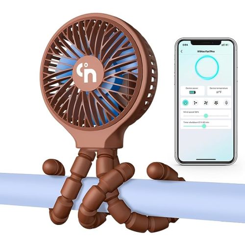 HomeLifairy Stroller Fan Rechargeable Bluetooth APP Control Portable Fan Personal Battery Operated Clip On Fan Mini Handheld Car Seat Fan for Baby Small Desk USB Fan for Crib Car Rides (Coffee) - 4.5 Inch