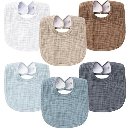 Konssy 6-Pack Muslin Baby Bibs for Boys & Girls, Soft Cotton Absorbent Bandana Drool Bibs for Drooling & Teething