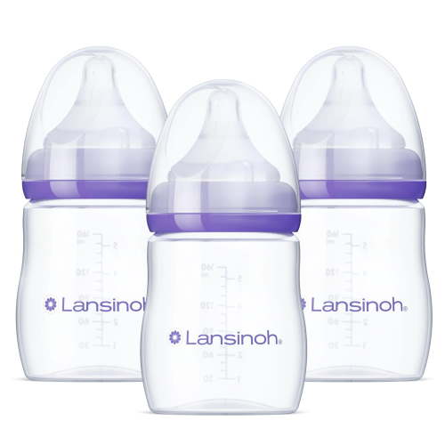 Lansinoh Anti-Colic Baby Bottle for Breastfeeding Baby, Baby Formula Feeding, 5oz, 3pk, Slow Flow Nipples, Size S HSA/FSA Eligible