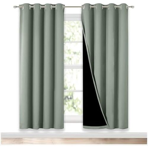 NICETOWN 100% Blackout Window Curtain Panels, Full Light Blocking Drapes with Black Liner for Nursery, 72-inch Drop Thermal Insulated Draperies (Greyish Green, 2 Pieces, 52-inch Wide Per Panel)