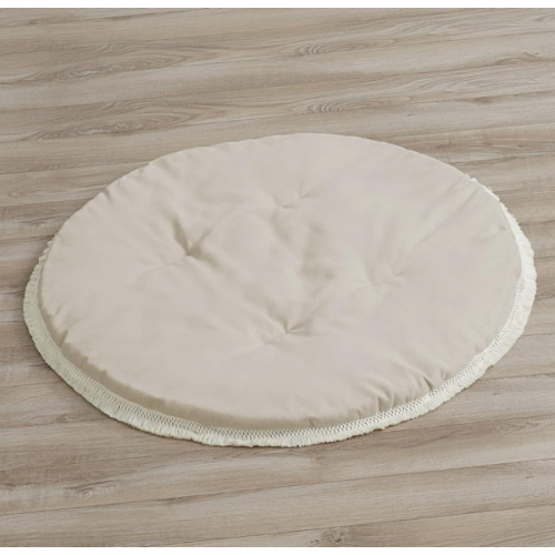 Sweet Jojo Designs Boho Bohemian Boy Girl Baby Playmat Tummy Time Infant Play Mat - Solid Taupe Beige Ivory Cream Off White Linen Farmhouse Shabby Chic Designer Modern Minimalist Tassel Neutral Unisex