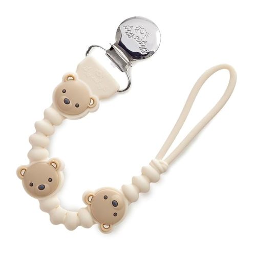 Itzy Ritzy Silicone Pacifier Clip; 100% Food Grade Silicone Pacifier Strap with Clip Keeps Pacifiers, Teethers & Small Toys in Place; Features One-Piece Design, Bear Character & Silicone Cord (Bear)