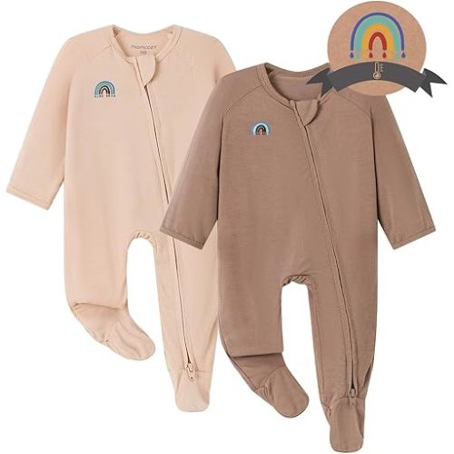 Momcozy Boy Girl Baby Pajamas Onesie, 0-24 M Temp-Sensing 2-Way Zipper Newborn Sleepers, Stretch Viscose Derived from Bamboo