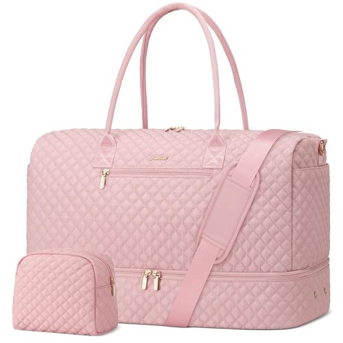Travel Weekender Bags for Women - Large Duffle Bag with Shoe Compartment Carry On Overnight Bag with Toiletry Bag Pink Duffel Bags with Wet Pocket for Gym Hospital Bags for Labor and Delivery