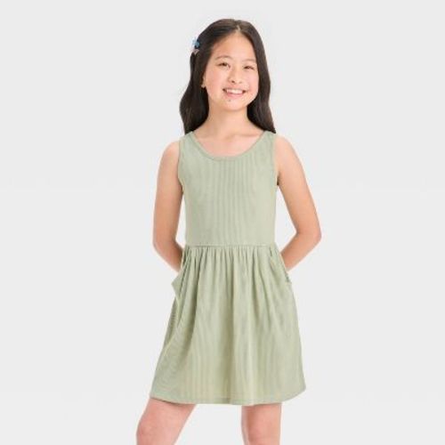 Girls' Ribbed Tank Dress - Cat & Jack™ Hot Pink XXL Plus: Lightweight Sleeveless Skater with Side Pocket, Scoopneck, Knee-Length