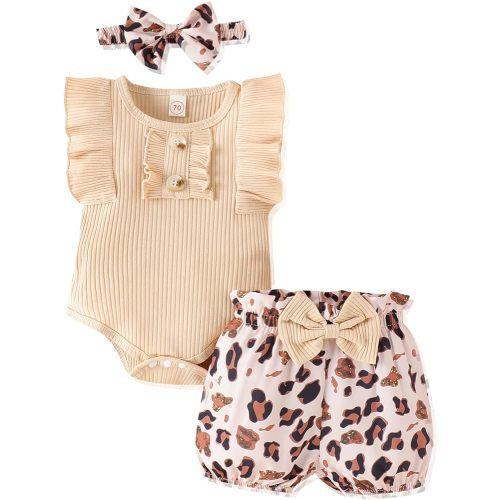 Newborn Baby Girl Clothes Outfits Ruffle Romper and Short Pant Sets with Headband Infant Bodysuits