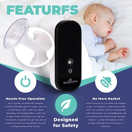 BabyBuddha Breast Pump Hands Free - Portable & Compact with 15 Levels of Control - Battery Powered Electric Breast Milk Pump - Quiet Single/Double Wearable Breast Pump for New Moms - FSA Baby Approved