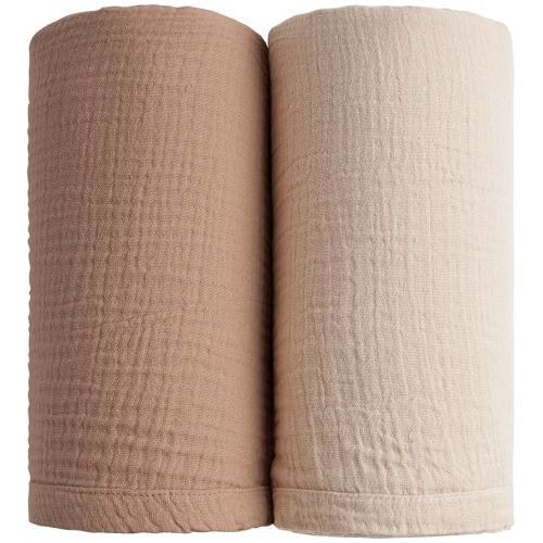 Konssy Muslin Swaddle Blankets for Boys Girls, 2 Pack Receiving Baby Blanket Large 47 x 47 inches, Soft Breathable Swaddling Wrap for Unisex Newborn (Brown, Cream)