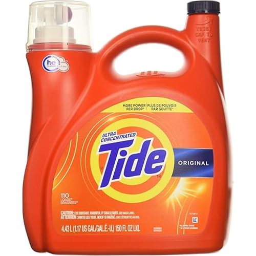 Tide Original 037000777335 High Efficiency Laundry Detergent 150 Oz / 4.43L Mega Value Size -110 Loads (2x Ultra Concentrated) More Power Per Drop