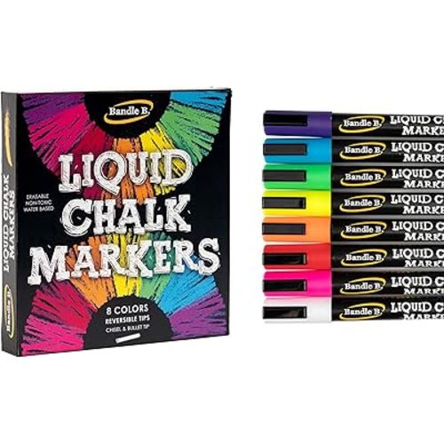 Chalk Markers - 8 Vibrant, Erasable, Non-Toxic, Water-Based, Reversible Tips, For Kids & Adults for Glass or Chalkboard Markers for Businesses, Restaurants, Liquid Chalk Markers (Vibrant 6mm)