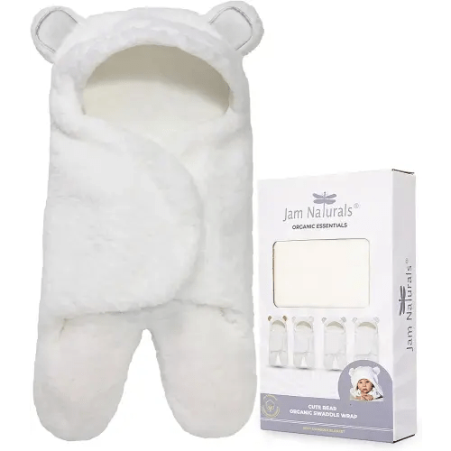 Jam Naturals-Cute Bear Organic Newborn Swaddle Wrap- Gender Neutral Soft Baby Blanket (White, 3-6m)