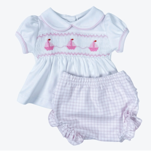 Ahoy Baby Classics Smocked Diaper Cover Set - Pink