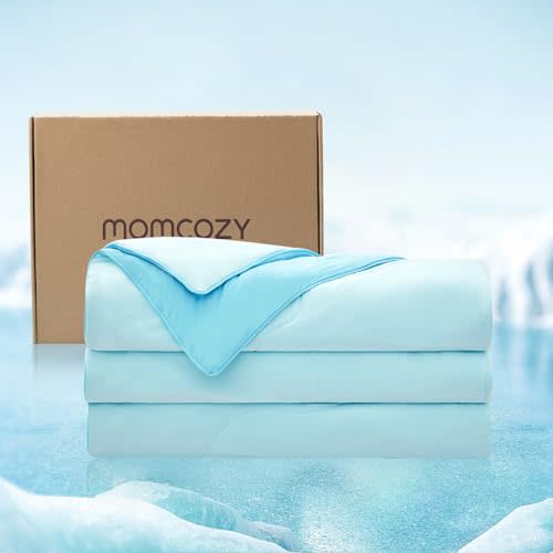 Momcozy Life CoolMurm Cooling Comforter for Hot Sleepers, Full/Queen 90"x90" Soft Breathable Pregnancy Cooling Blanket, 3-Second Cooling, 8 Hours+ Stay Cool All Night, Deep Light Blue