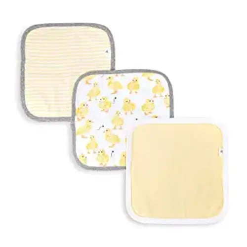 Burts Bees Baby Infant Washcloths Made of 100% Organic Cotton, Soft and Super Absorbent Knit Terry Cloths, 3-Pack Newborn Bath Essentials, Heather Gray and White Wash Cloths - Little Ducks