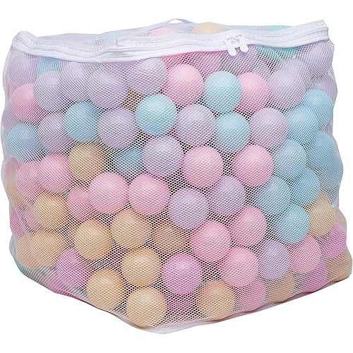 Amazon Basics BPA Free Crush-Proof Plastic Ball, Pit Balls with Storage Bag, Toddlers Kids 12+ Months, Pack of 400 Balls, 6 Pastel Colors