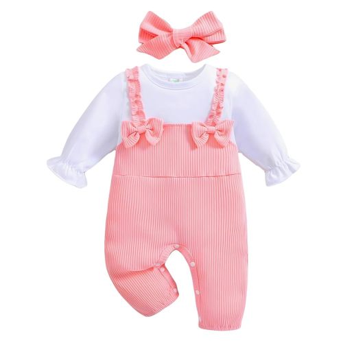 QITUDATEY New Born Clothes Baby Girls Romper Long Sleeve Footless Bodysuit One Piece Jumpsuit Newborn Sets for Birthday