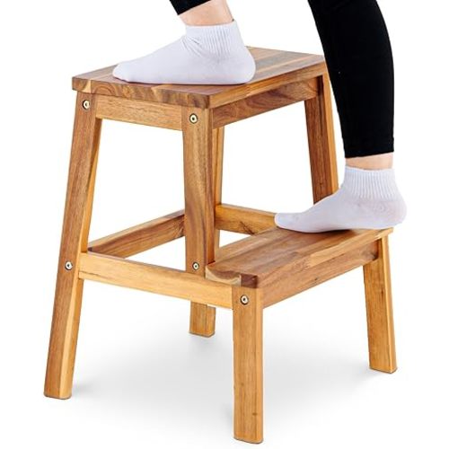 BEEFURNI 2 Step Wood Stool, Wooden Stepping Stools for Adults & Kids 350 lbs, Kids Stepping Chair, Bathroom, Bedroom Bench, Closet Climbing Chair, Easy to Assemble, 1 Year Manufacturer Warranty