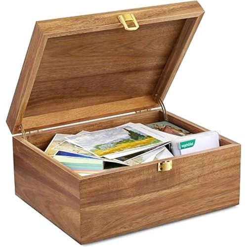 DRASTAR Keepsake Box, Wooden Box with Hinged Lid, Large Memory Box, Acacia Wooden Storage Box, Decorative Wooden Box with Lids, Treasure Box for Crafts, Photo Storage Box