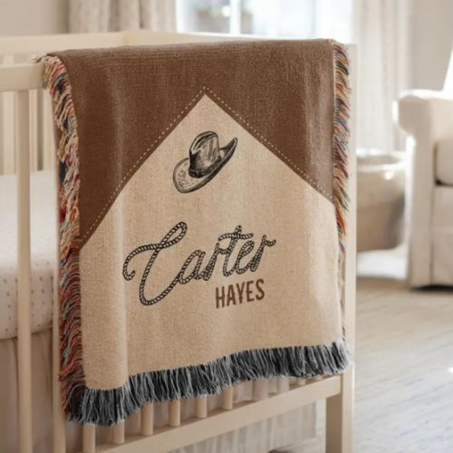 Personalized Western Baby Blanket with Cowboy Hat