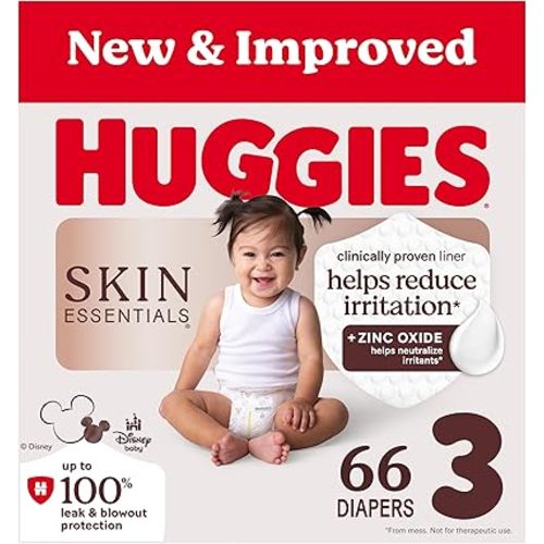 Huggies Size 3 Diapers, Skin Essentials Baby Diapers, Size 3 (16-28 lbs), 66 Count, Packaging May Vary