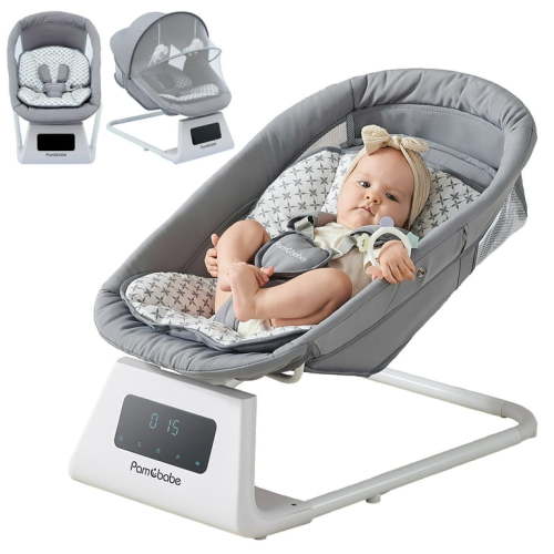 Pamo Babe Unisex Baby Swing for Newborns,5 Speeds with Remote Control,Canopy,Mosquito Net(Grey)