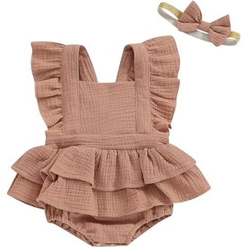 MERSARIPHY Newborn Baby Girl Summer Outfit Linen Ruffle Bubble Romper Dress One Piece Bodysuit Jumpsuit Infant Summer Clothes