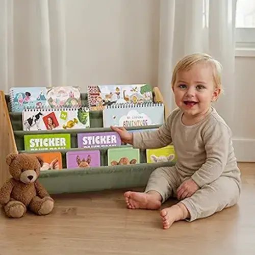 ZICOTO Decorative Wooden Bookshelf for Kids Rooms - Keeps Plenty of Books Neatly Organized & Within Reach for Toddlers - Easy Install Montessori Book Shelf for Baby's Bedroom or Playroom Decor