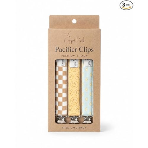 Copper Pearl 3-Pack Pacifier Holders: Premium Knit Binky Clips for Baby Girls and Boys - Stylish Stainless Steel Design for Secure No-Drop Attachment
