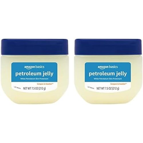 Amazon Basics Petroleum Jelly White Petrolatum Skin Protectant, Unscented, 7.5 Ounce, Pack of 2