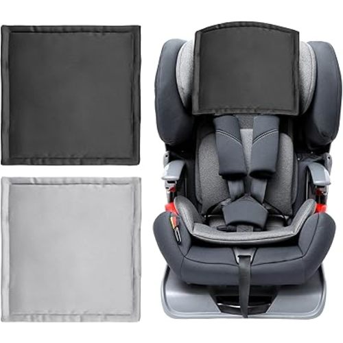 Satin Carseat Head Cover for Baby Silk Head Car Seat Cover for Babies Protection Soft Sleeping Hair Headrest Protector 2pcs Black and Silver for Boys Girls Infant