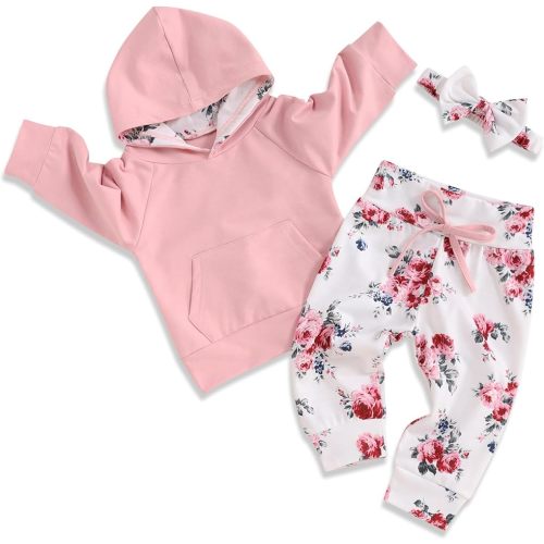 oklady Baby Girl Clothes,Hoodie Tops Floral Pant with Cute Headband Baby Girl Fall Outfits