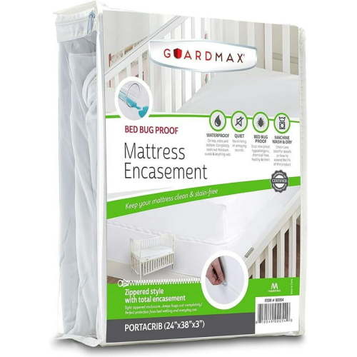 Mattress Protector with Zipper by Guardmax. Terry Cotton Waterproof & Bed Bug Proof Mattress Encasement - Soft & Comfortable Mattress Cover. (Polyester, Crib (24 X 38 X 4))