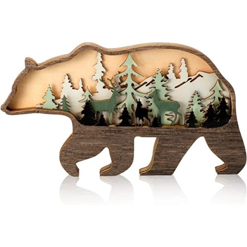 Honoson Forest Animal Rustic Wall Art Decor Wooden Farmhouse Wall Decoration Wooden Animal Decor Wood Forest and Mountain Ornaments for Cabin Bedroom Living Room Decor (Bear Style, Colorful)