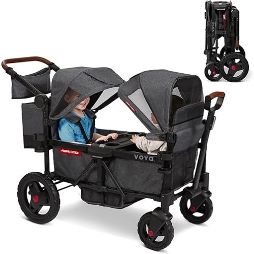 Baby Stroller, Wagon for Kids, Outside Toys for Toddlers 1-3, Outdoor Play Rolling Cart, Beach Cart with Wheels, Radio Flyer Voya Stroller Wagon, Gray, for Ages 6+ Months