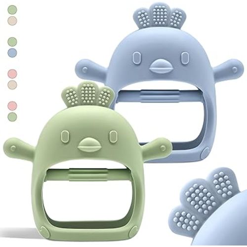 Baby Teething Toys by Komfy LilLove | Non-Toxic Infant Toys 0-6 6-12 Months | CPC Certified Teething Mitten | No Drop Teether for Baby Teething Relief | Baby teether Toys | Teething Pacifier - 2 Pack