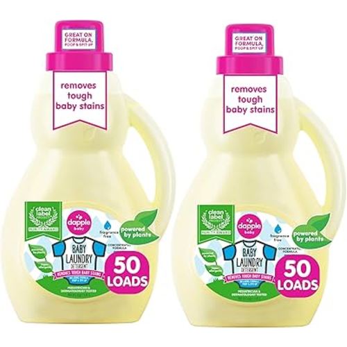 Baby Laundry Detergent by Dapple Baby, Concentrated & Hypoallergenic, Powered by Plants, Stain Removing Natural Ingredients, Fragrance Free, 50 Fl Oz (Pack of 2)