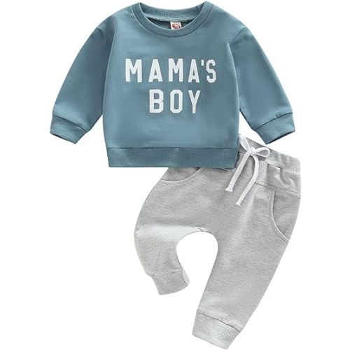 BemeyourBBs Toddler Baby Boy Fall Winter Clothes Funny Letter Long Sleeve Sweatshirt and Pants Set 2 Piece Sweatsuit Outfit