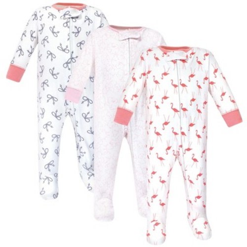 Yoga Sprout Baby Girl Cottton Zipper Sleep and Play 3pk, Flamingo, 0-3 Months
